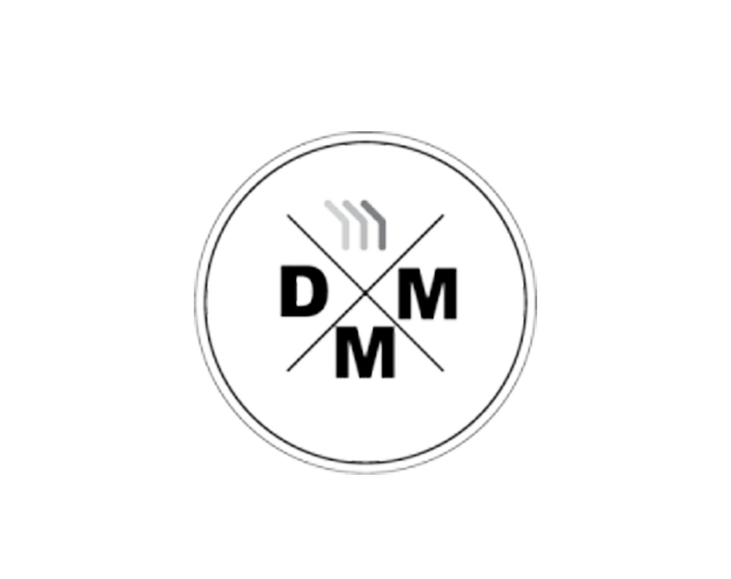 A black and white logo for a company called dm