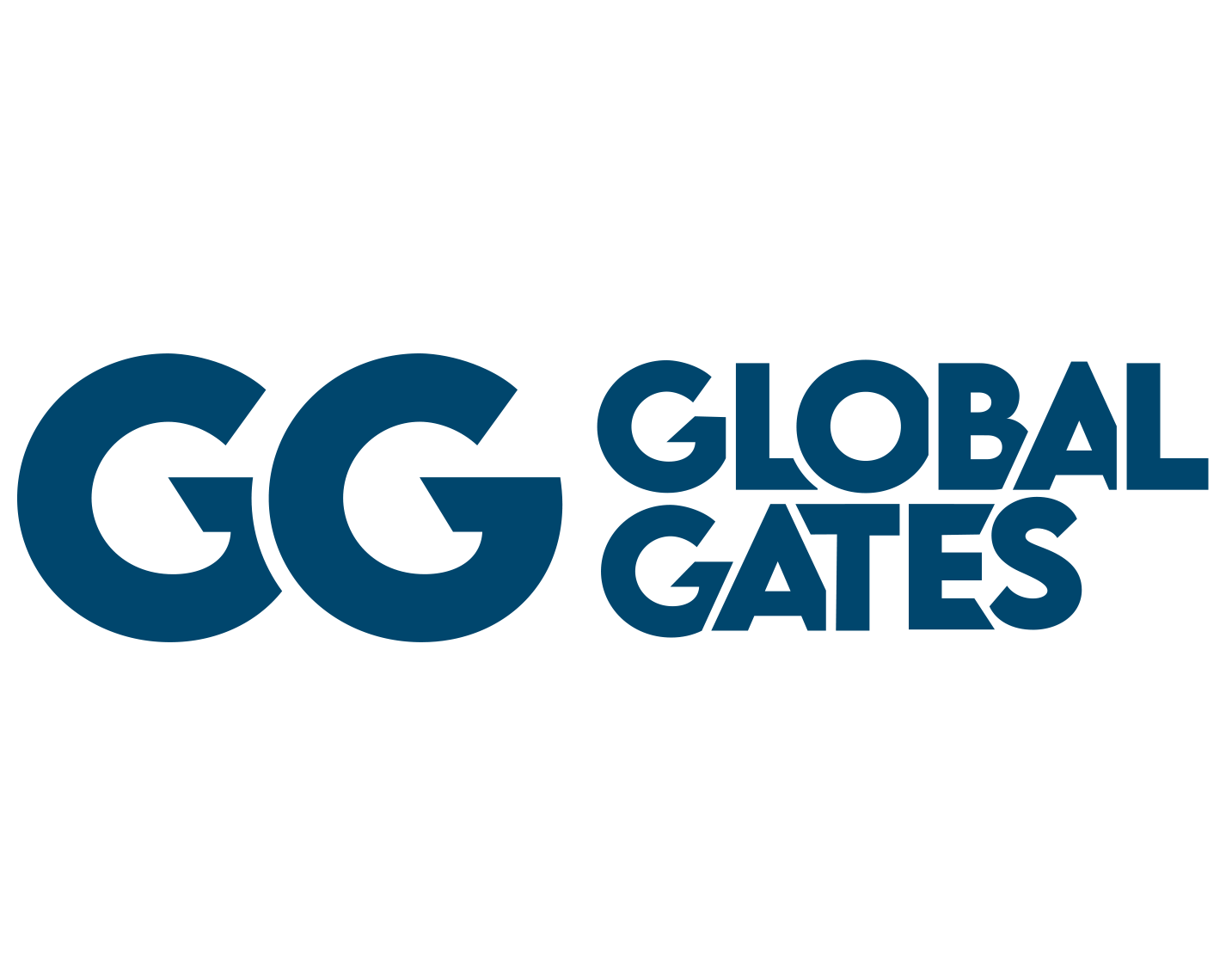 The logo for gg global gates is blue and white on a white background.