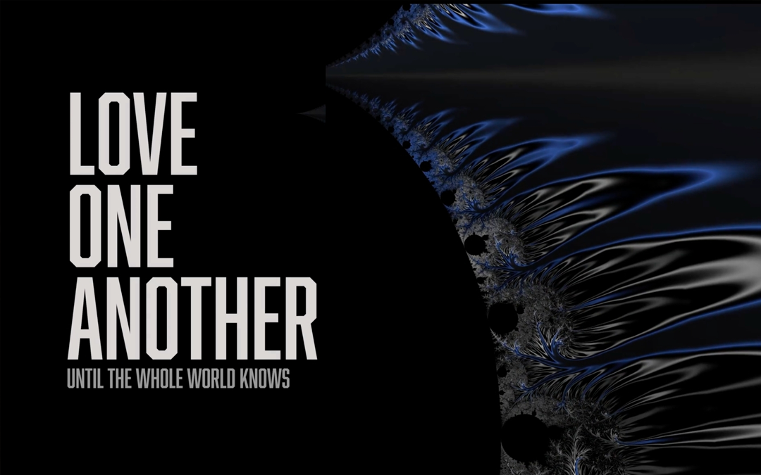 A black background with the words `` love one another '' written on it.