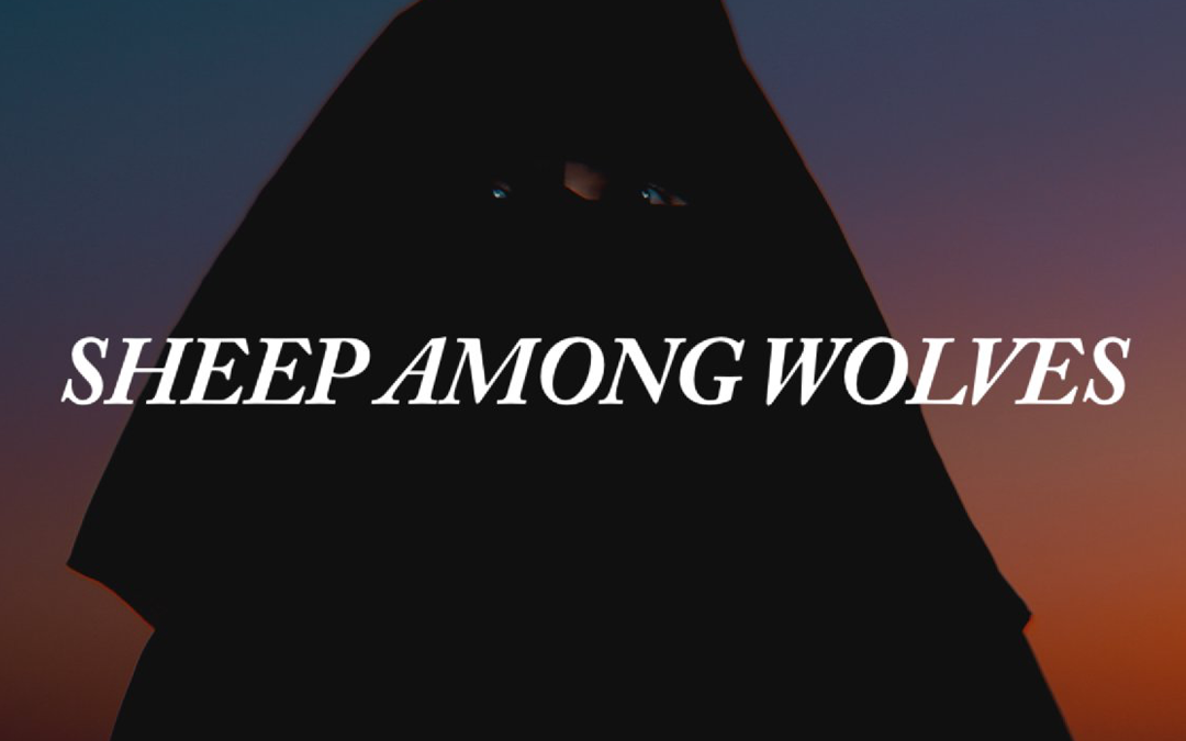 A poster for sheep among wolves with a pyramid in the background