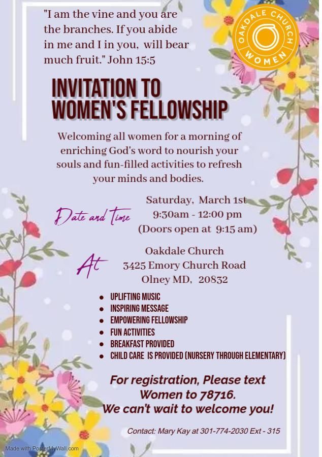 A flyer for an invitation to women 's fellowship