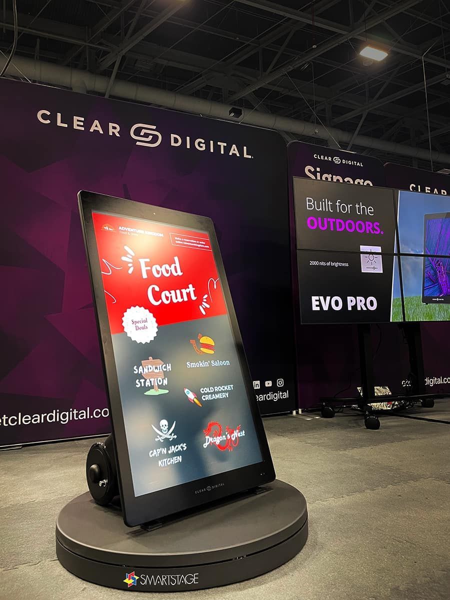 Cleartouch (Clear Touch) trusts Smartstage for their educational display solutions. Here' Clear Touch is leveraging Smartstage's smaller, but still heavy-lifting 1m (1 meter) revolving product display at CES.