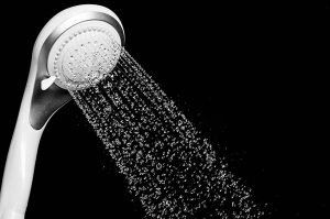 running shower head