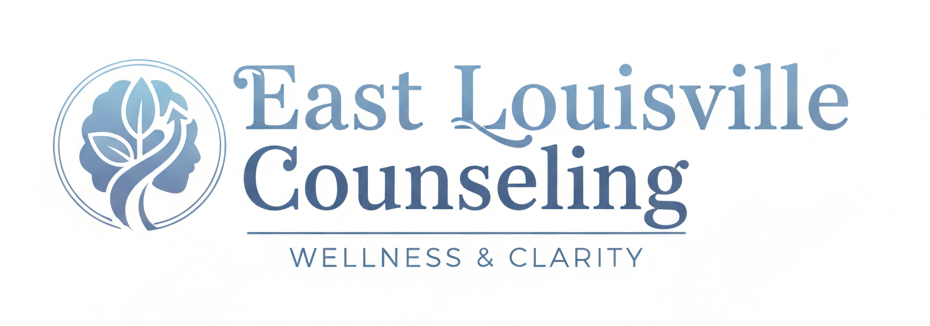 Logo for East Louisville Counseling: a tree icon within a circle, text reads "East Louisville Counseling" with "Wellness & Clarity" below.