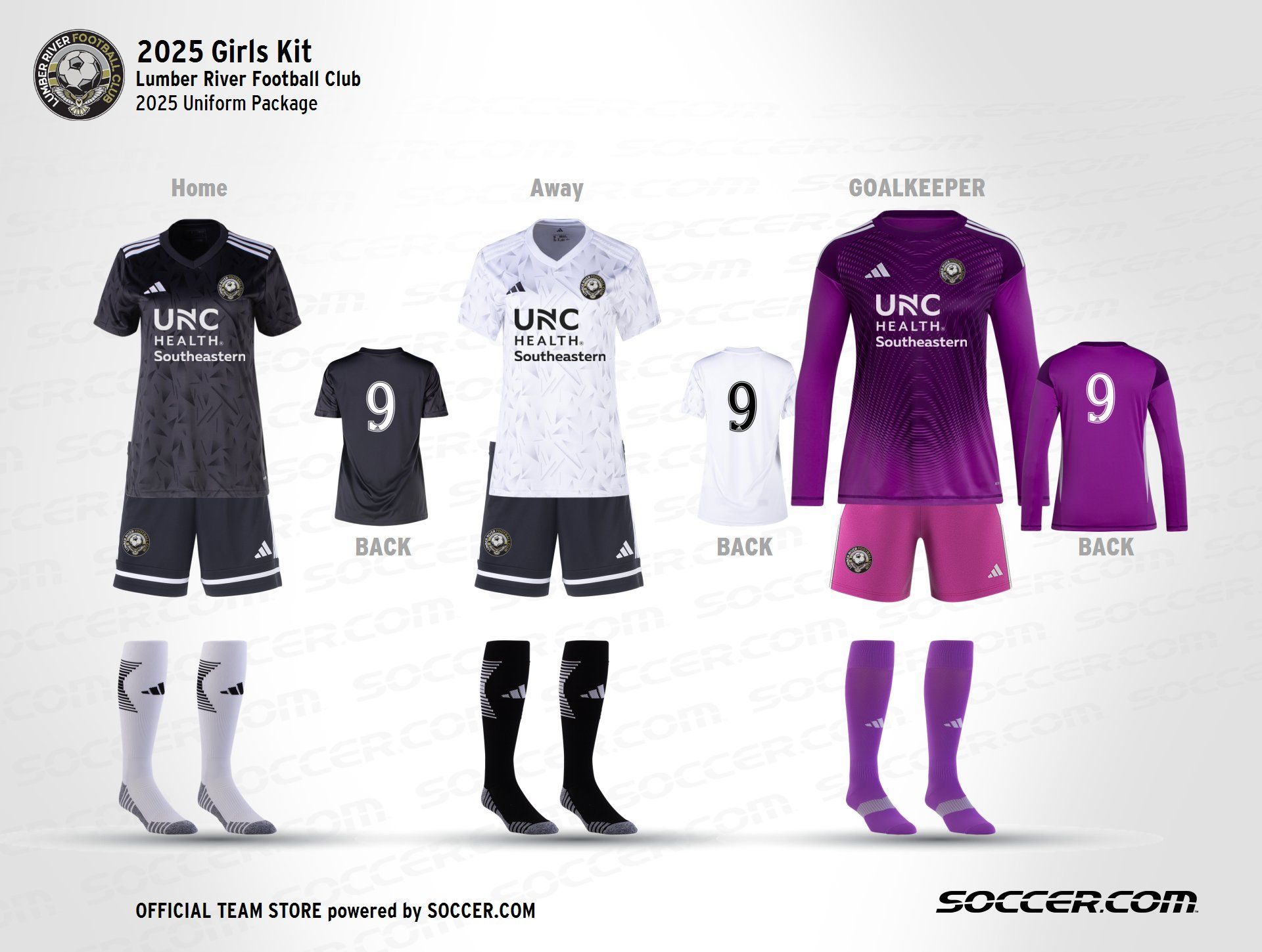 A picture of a soccer uniform for a girl 's team.