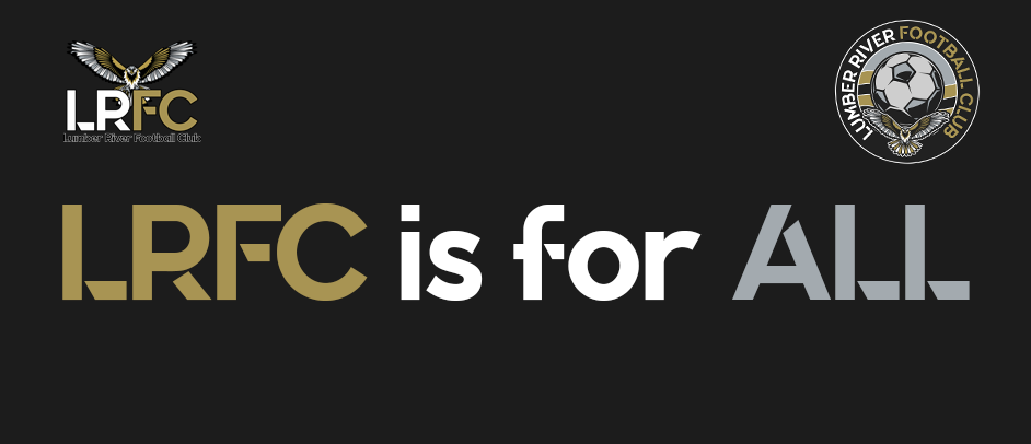 A black and gold sign that says lrfc is for all