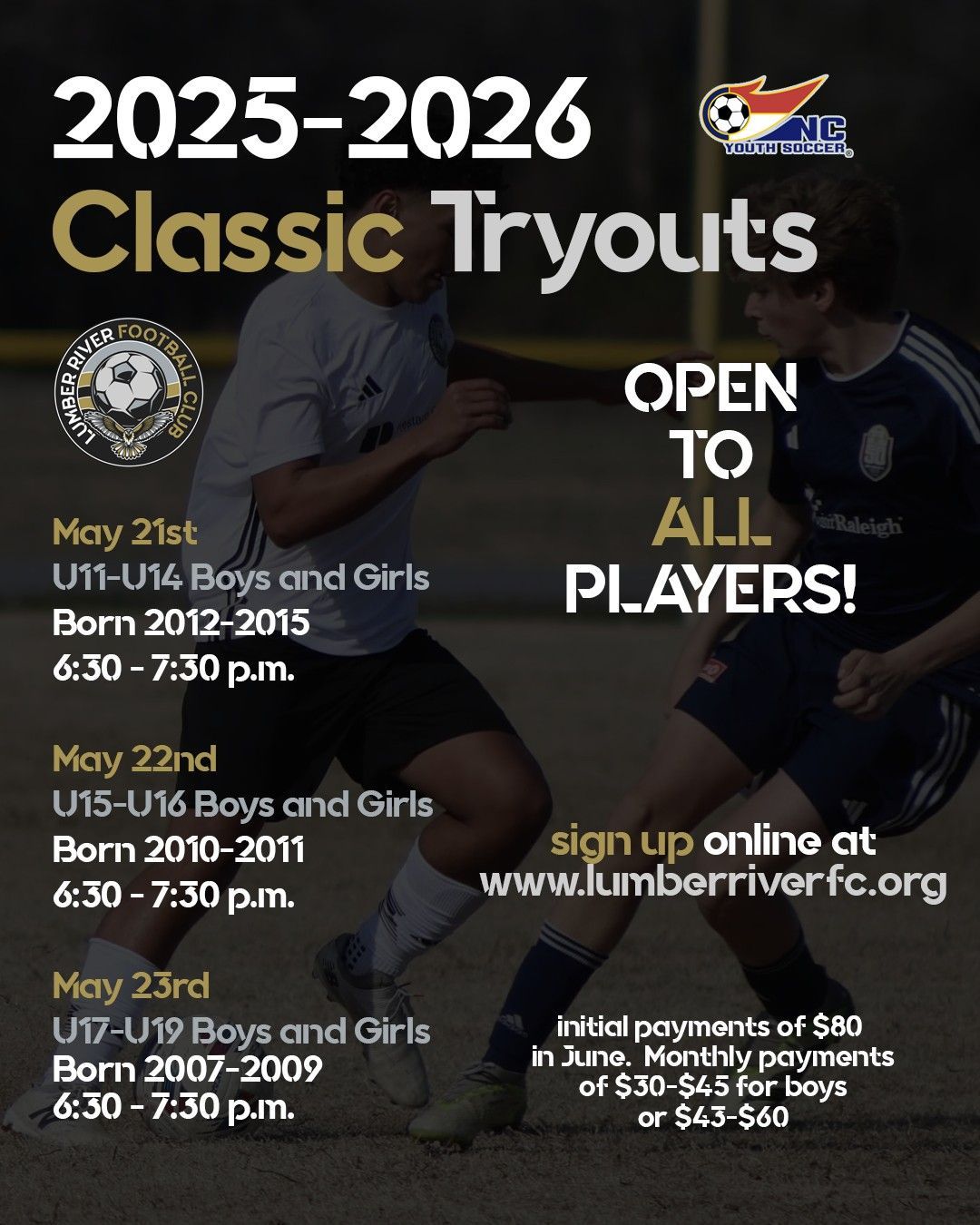 A poster for the 2025-2026 classic tryouts