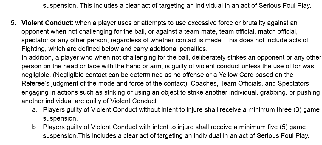 A page of text that says suspension this includes a clear act of targeting an individual in an act of serious foul play