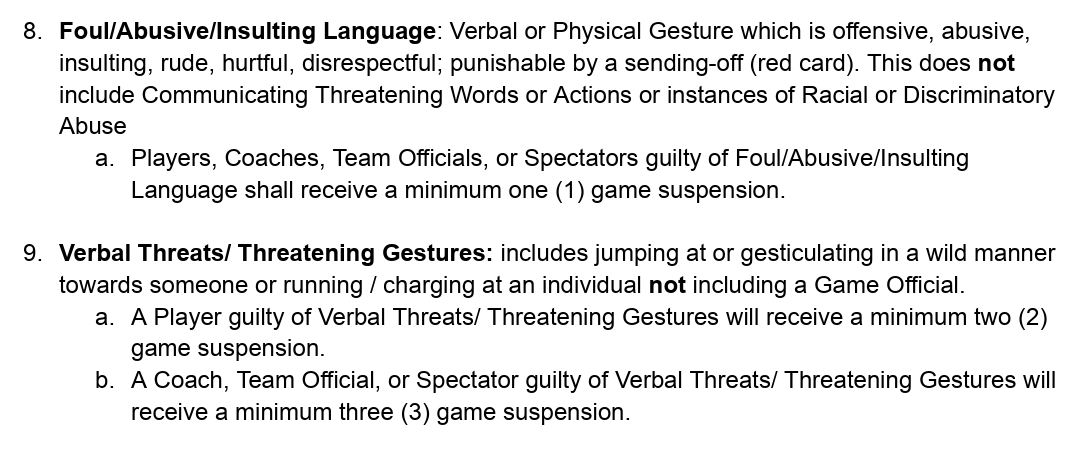 NCYSA Disciplinary policy