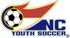 A logo for nc youth soccer with a soccer ball