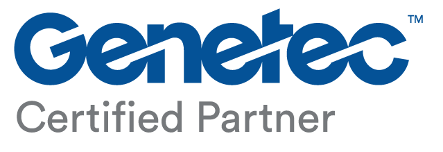 Logo for Genetec Certified Partner, blue text on white, with