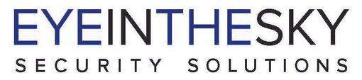 Logo for Eye in the Sky Security Solutions. Blue and black text on white background.