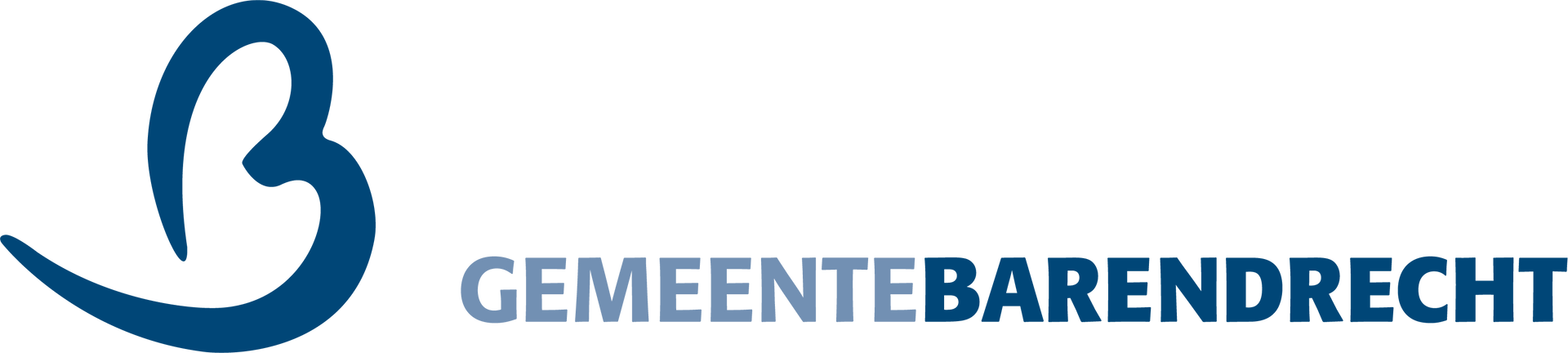 A blue and white logo for a company called ' gemeenschap barendrecht '