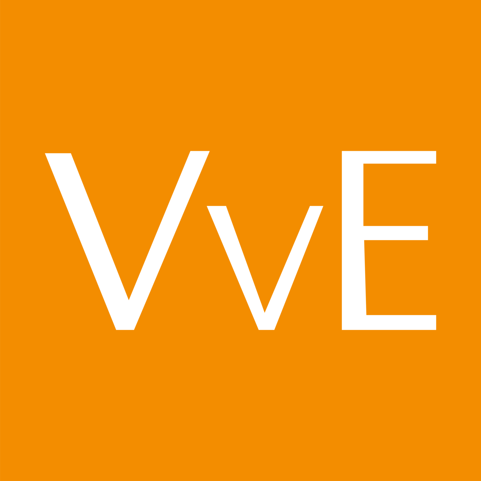 Een witte letter v op een oranje achtergrond.