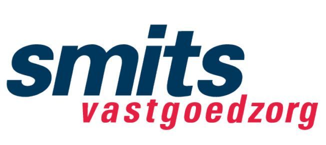 Een blauw en rood logo voor smits vastgoedzorg