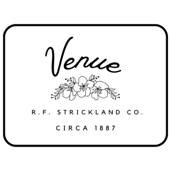A black and white logo for venue r.f. strickland co. circa 1887.