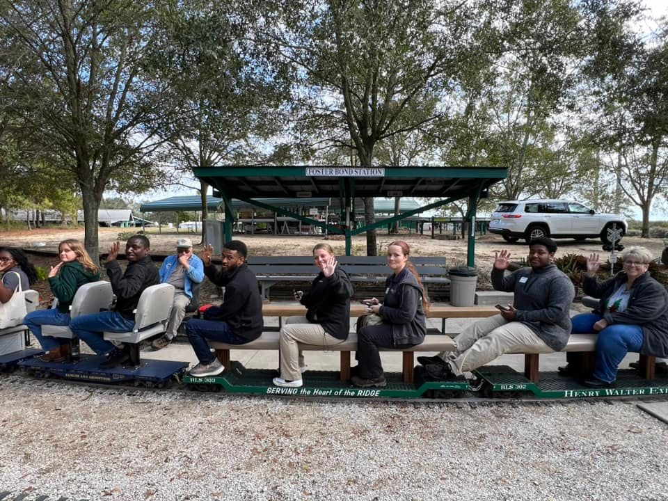 A group of people are sitting on benches on a train.