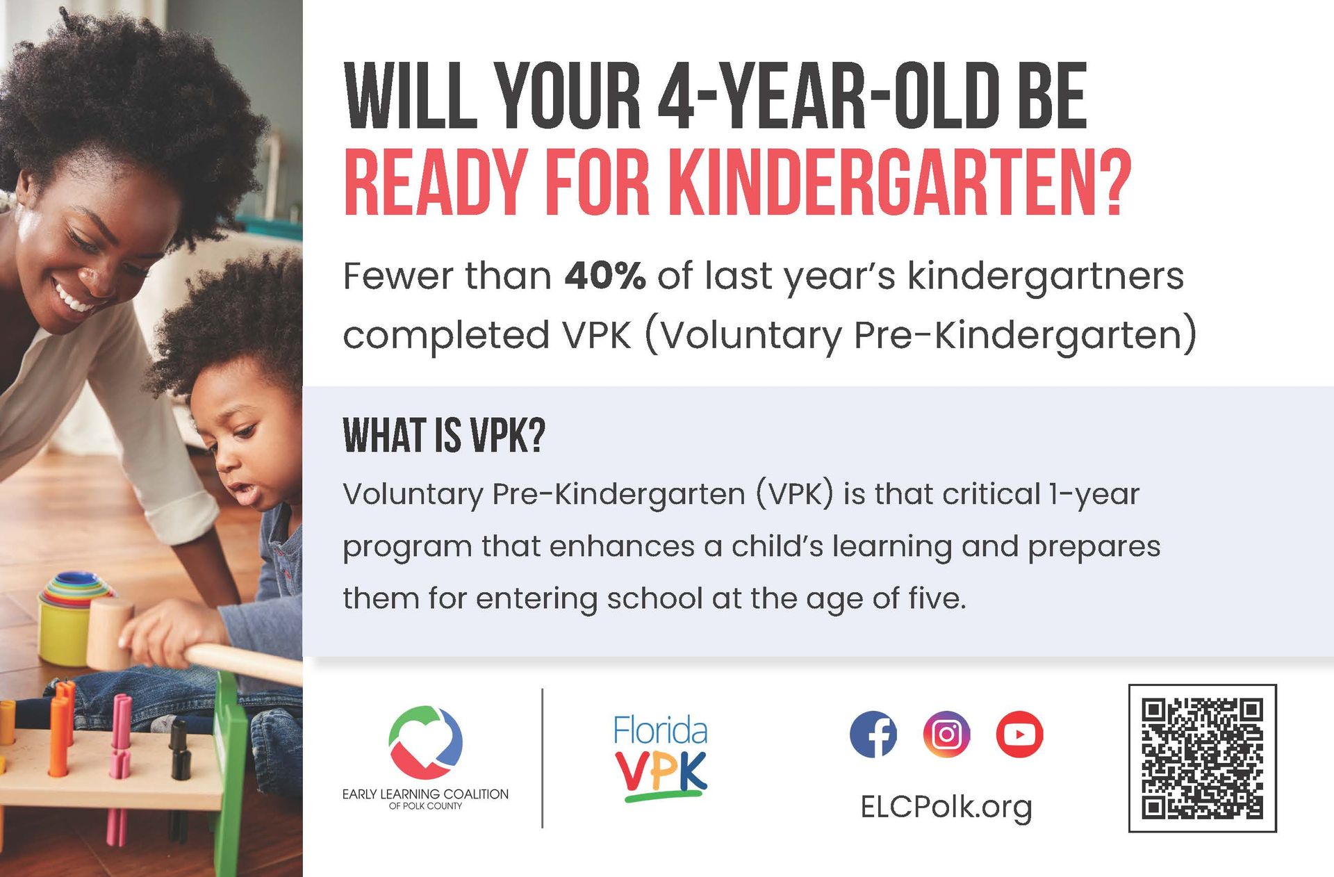 A poster that says `` will your 4-year-old be ready for kindergarten ? ''