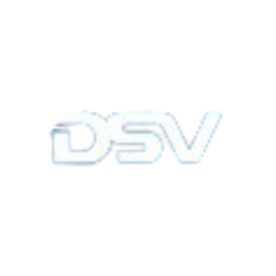 Een close-up van een dsv-logo op een witte achtergrond.
