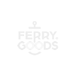 Een wit logo voor veerbootgoederen met een anker op een witte achtergrond.