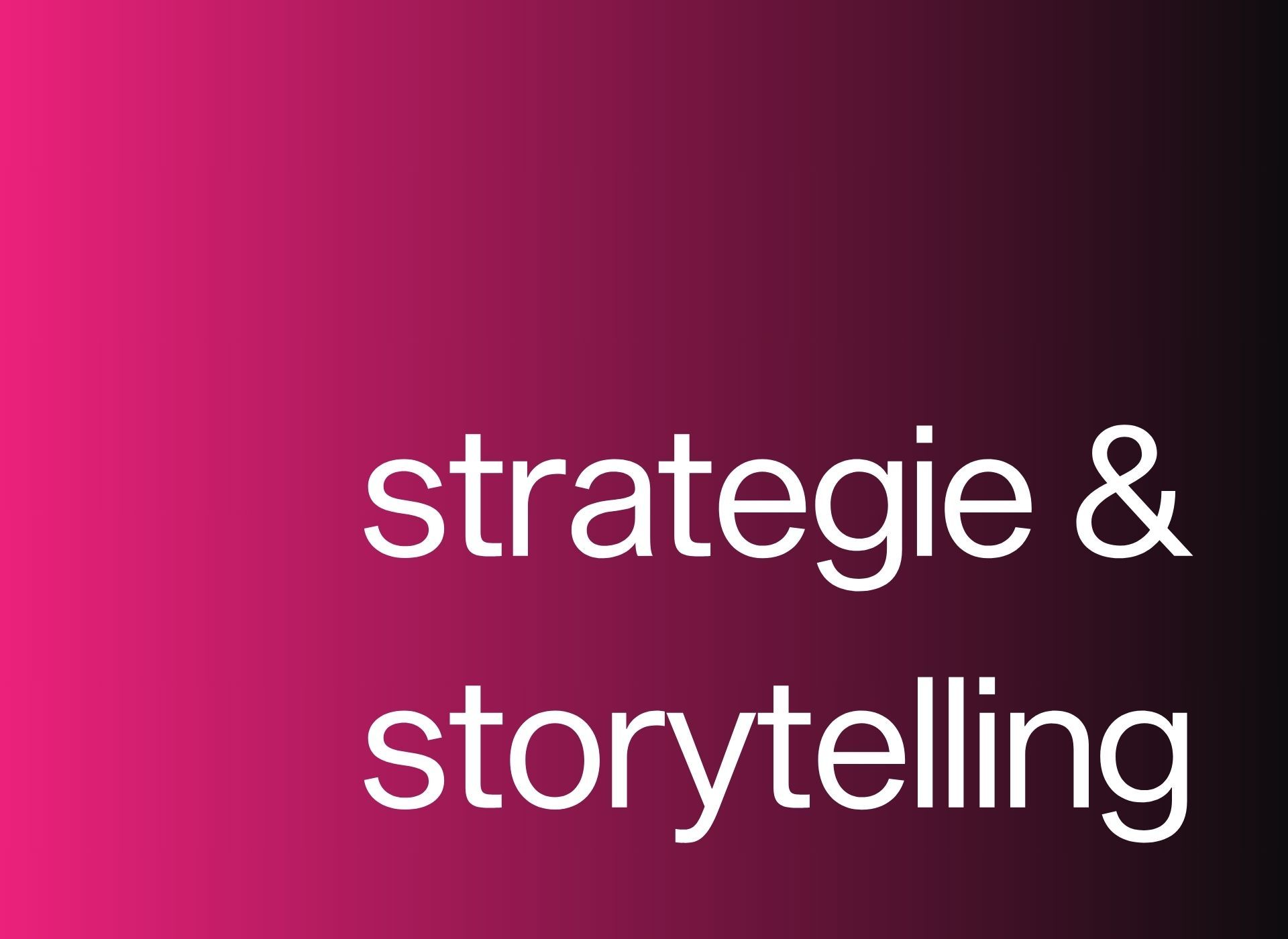 Een roze achtergrond met witte tekst met de tekst strategie & storytelling
