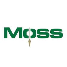The moss logo is green and has a needle in it.