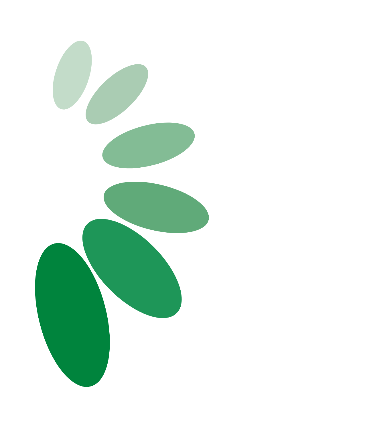 Green ovals in a curved pattern, representing growth or progression.