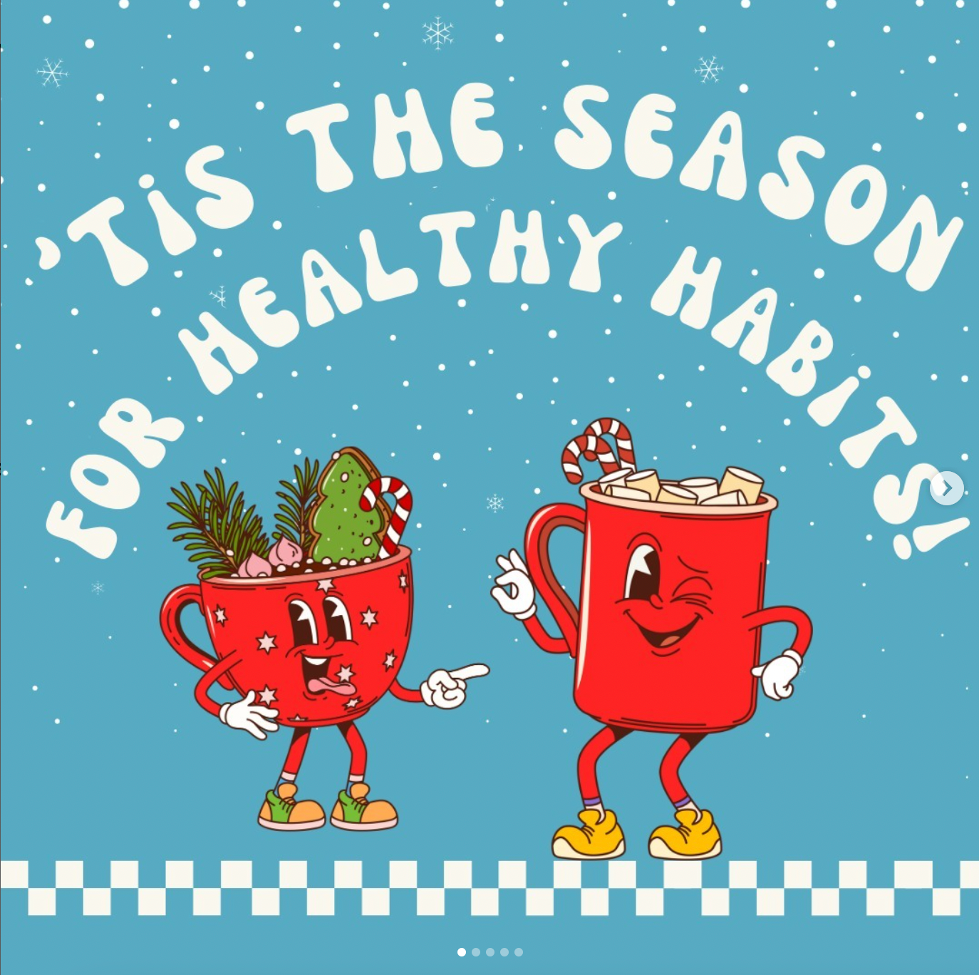 Two cartoon mugs with faces, text