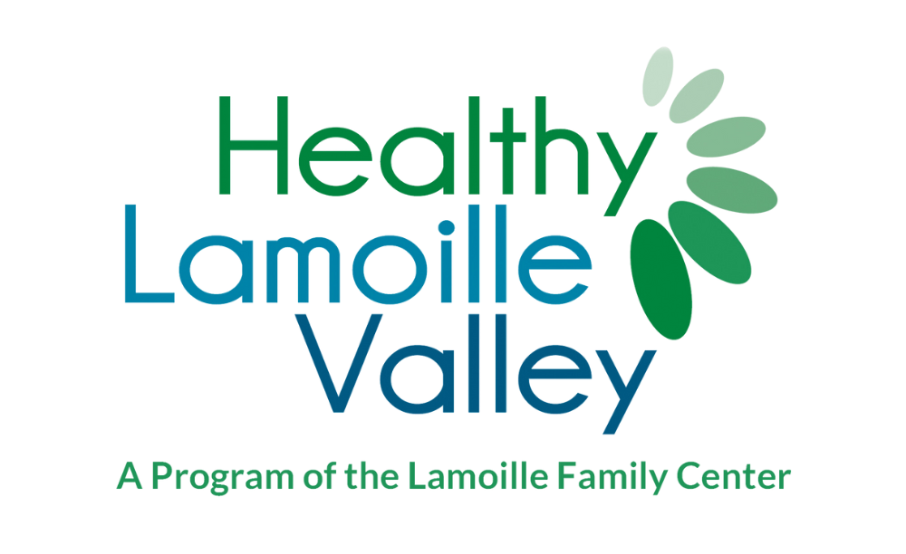 Logo: Healthy Lamoille Valley in green and blue. Text reads "A Program of the Lamoille Family Center".