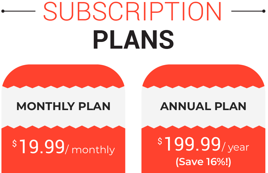 A subscription plan for a monthly plan and an annual plan