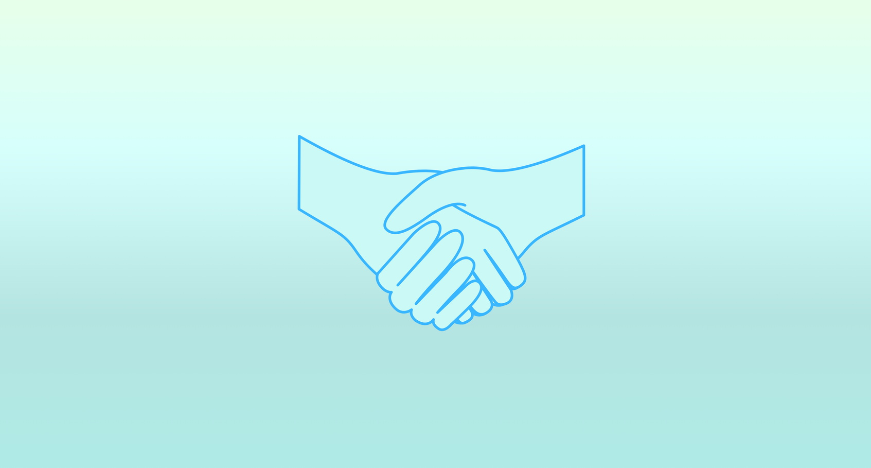 A drawing of two hands shaking each other on a blue background.
