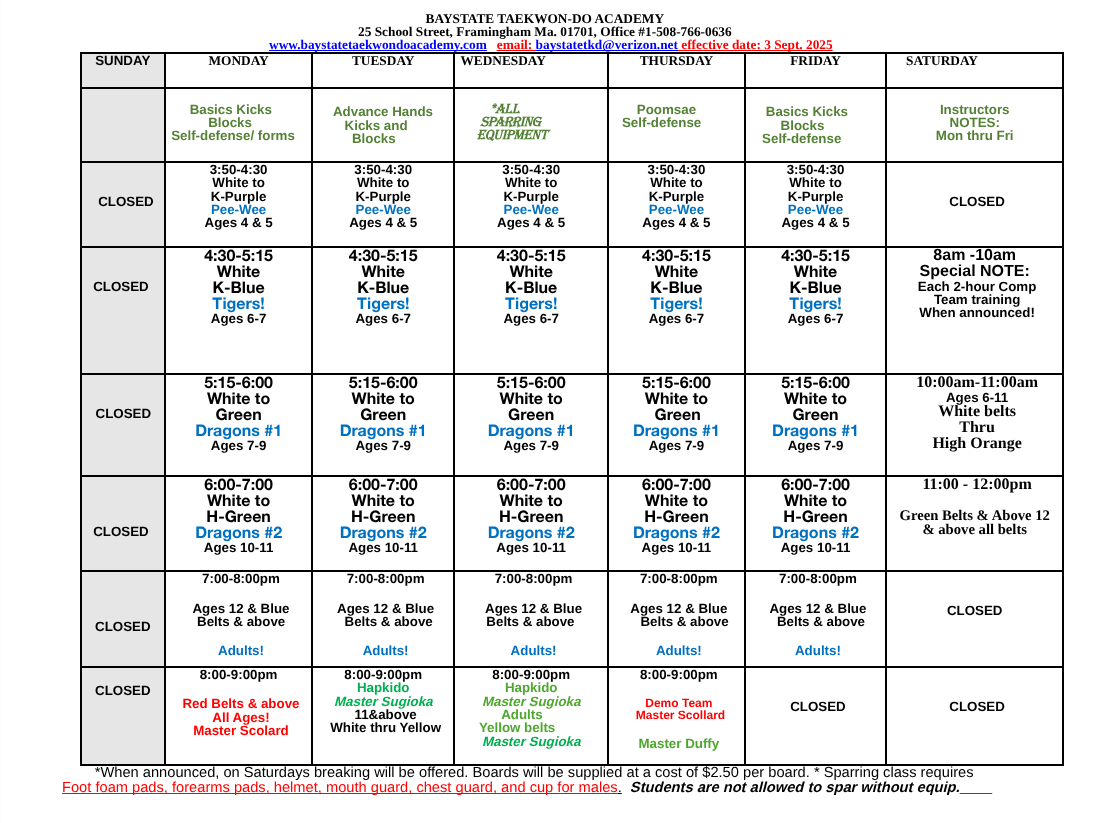 A weekly schedule for a school is shown on a white background