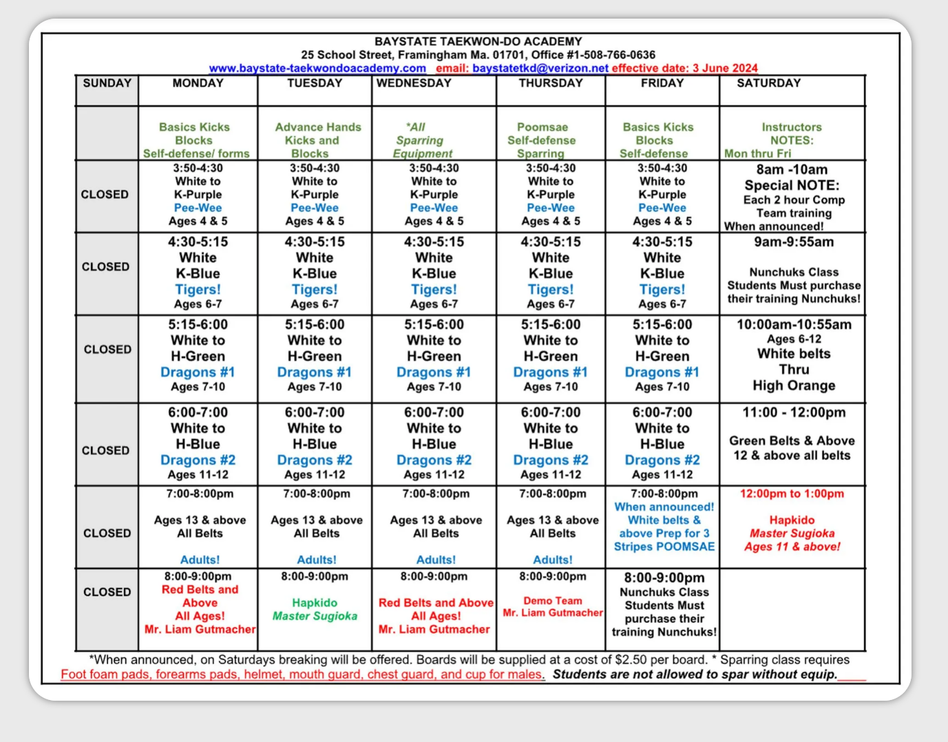 A weekly schedule for a school is shown on a white background
