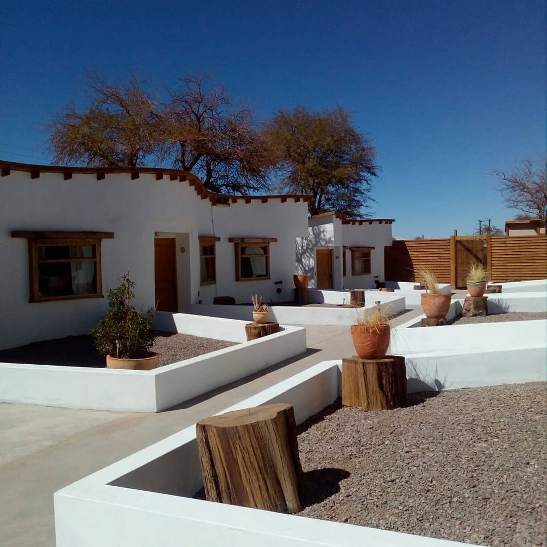 Una casa con muchas plantas en macetas en el frente.