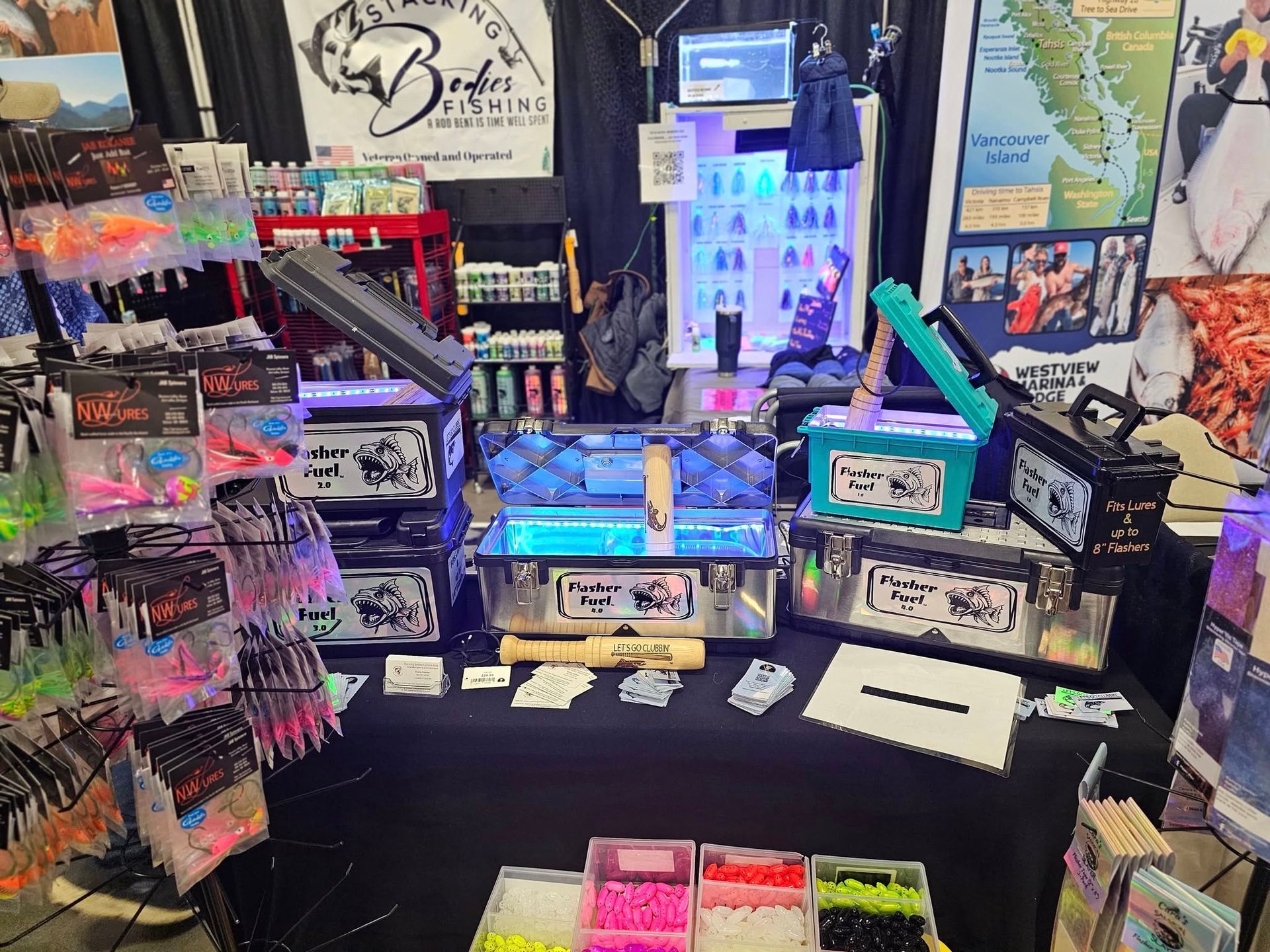 A table with a lot of boxes on it and a sign that says ' brian ' on it