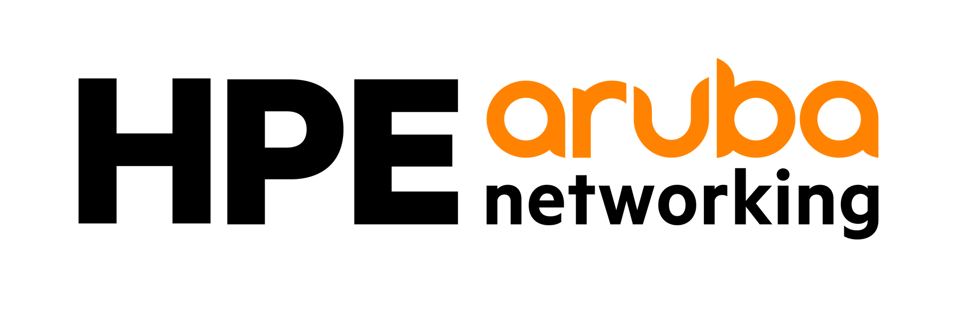 Un logotipo negro y naranja para HPE Aruba Networking.