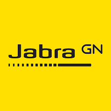 El logotipo de Jabra GN está sobre un fondo amarillo.