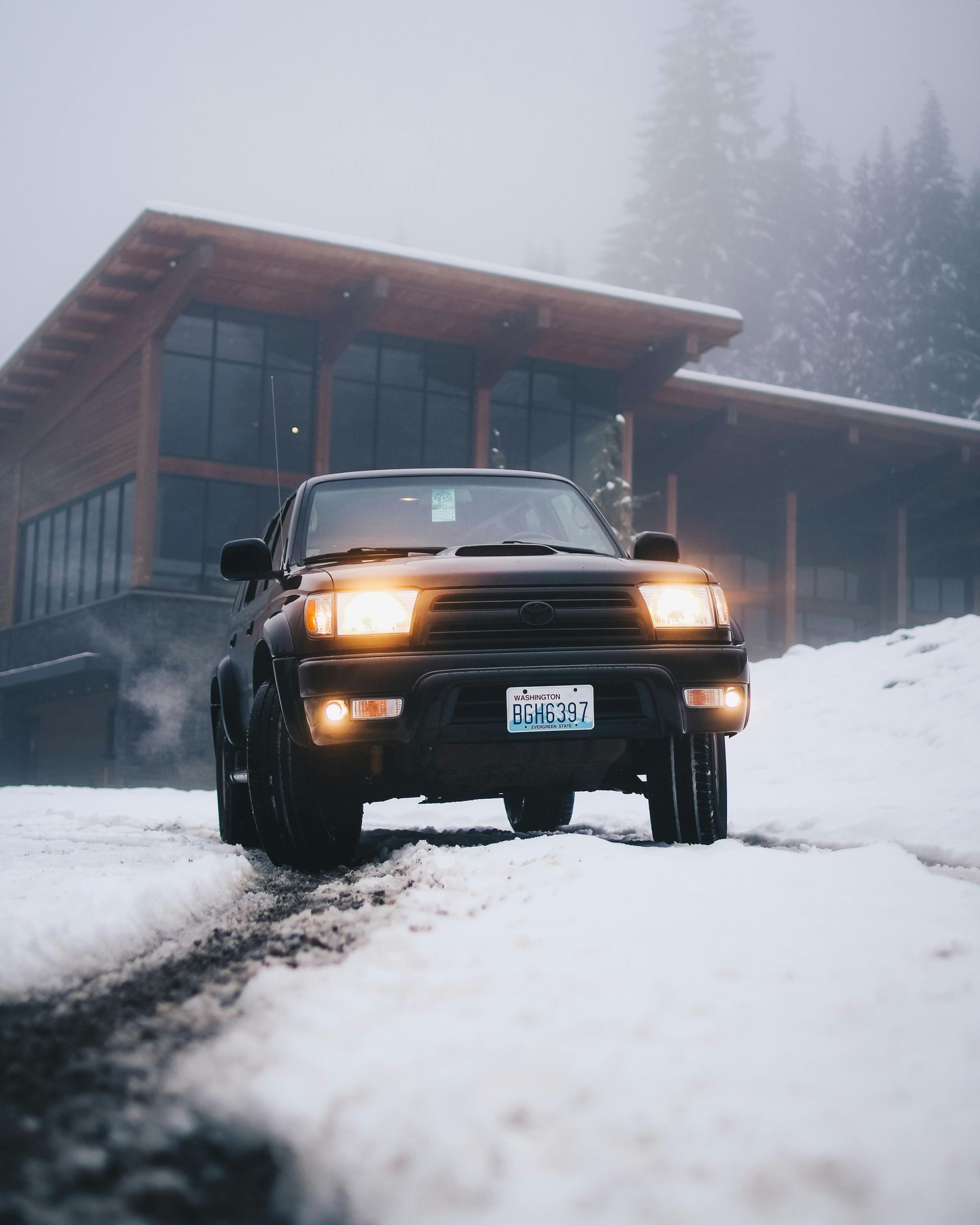 car driving in the winter snow