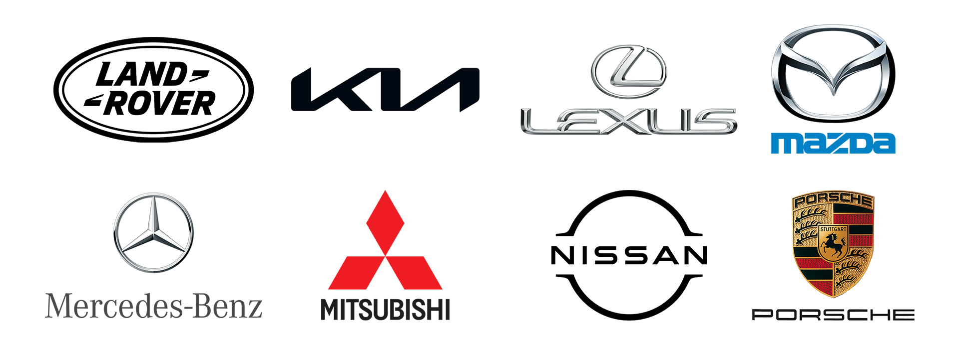 A bunch of car logos on a white background