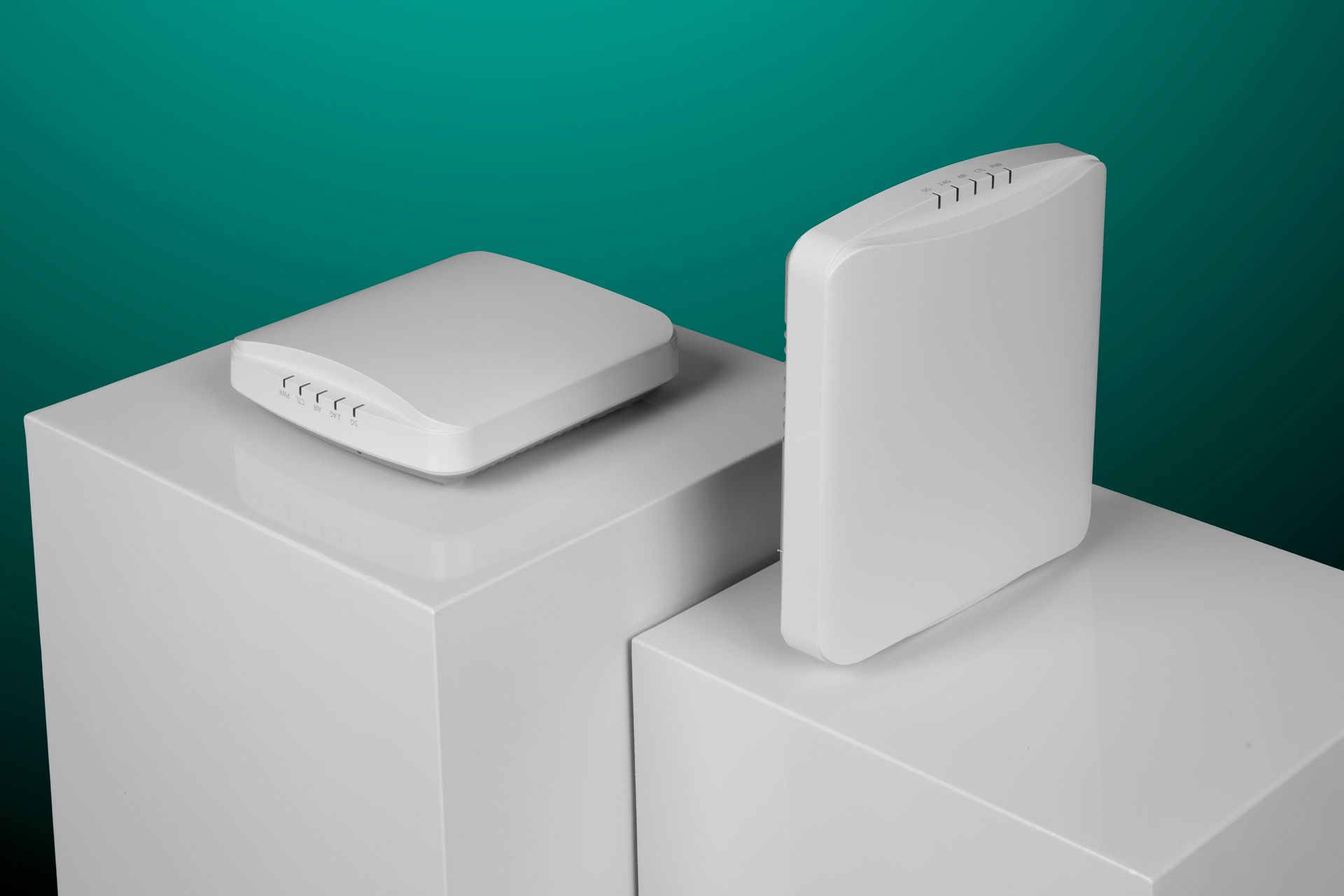 Professional networking equipment including a smart home router and wireless access point.