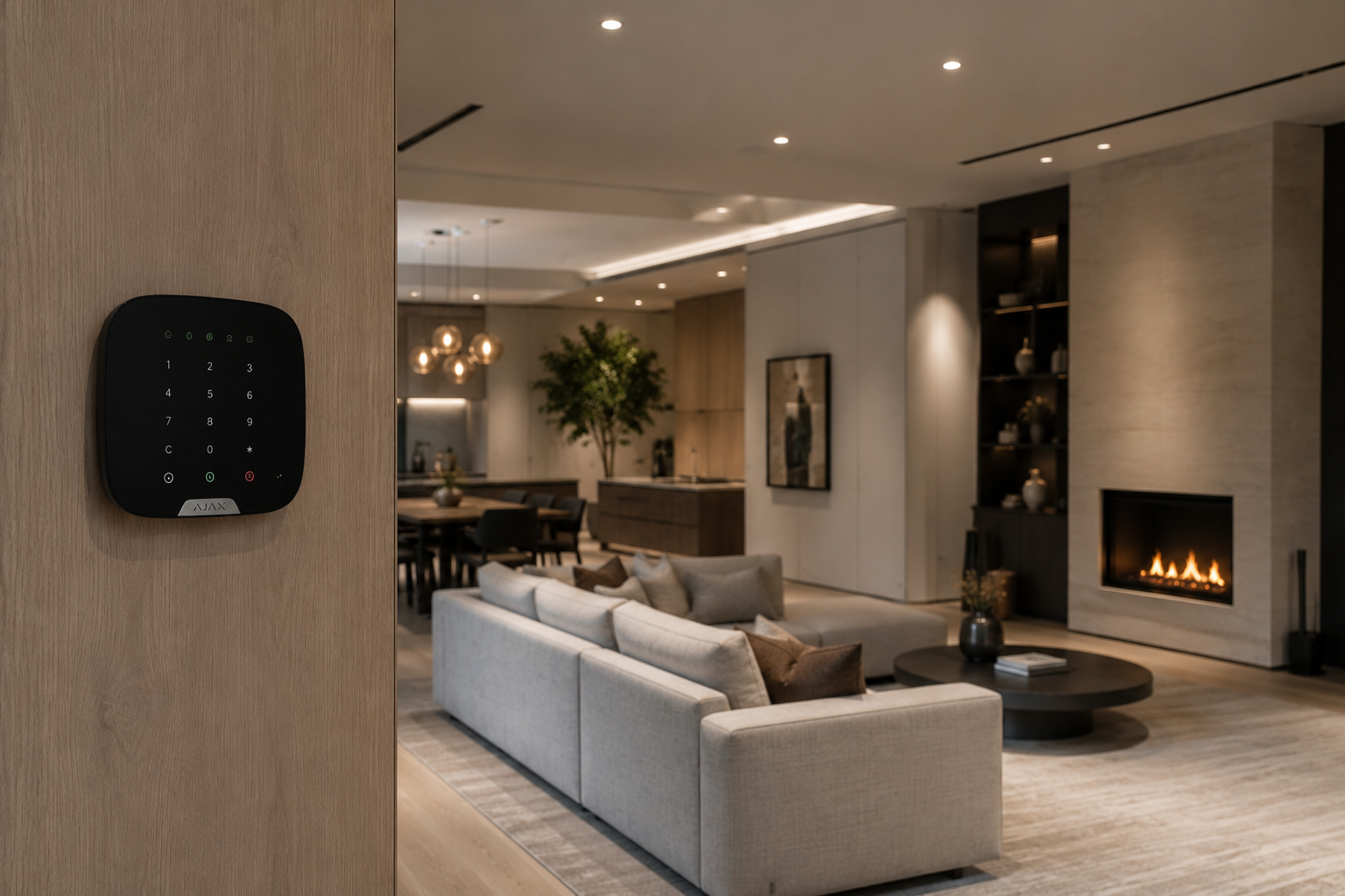 Ajax wireless security keypad mounted on a finished wall