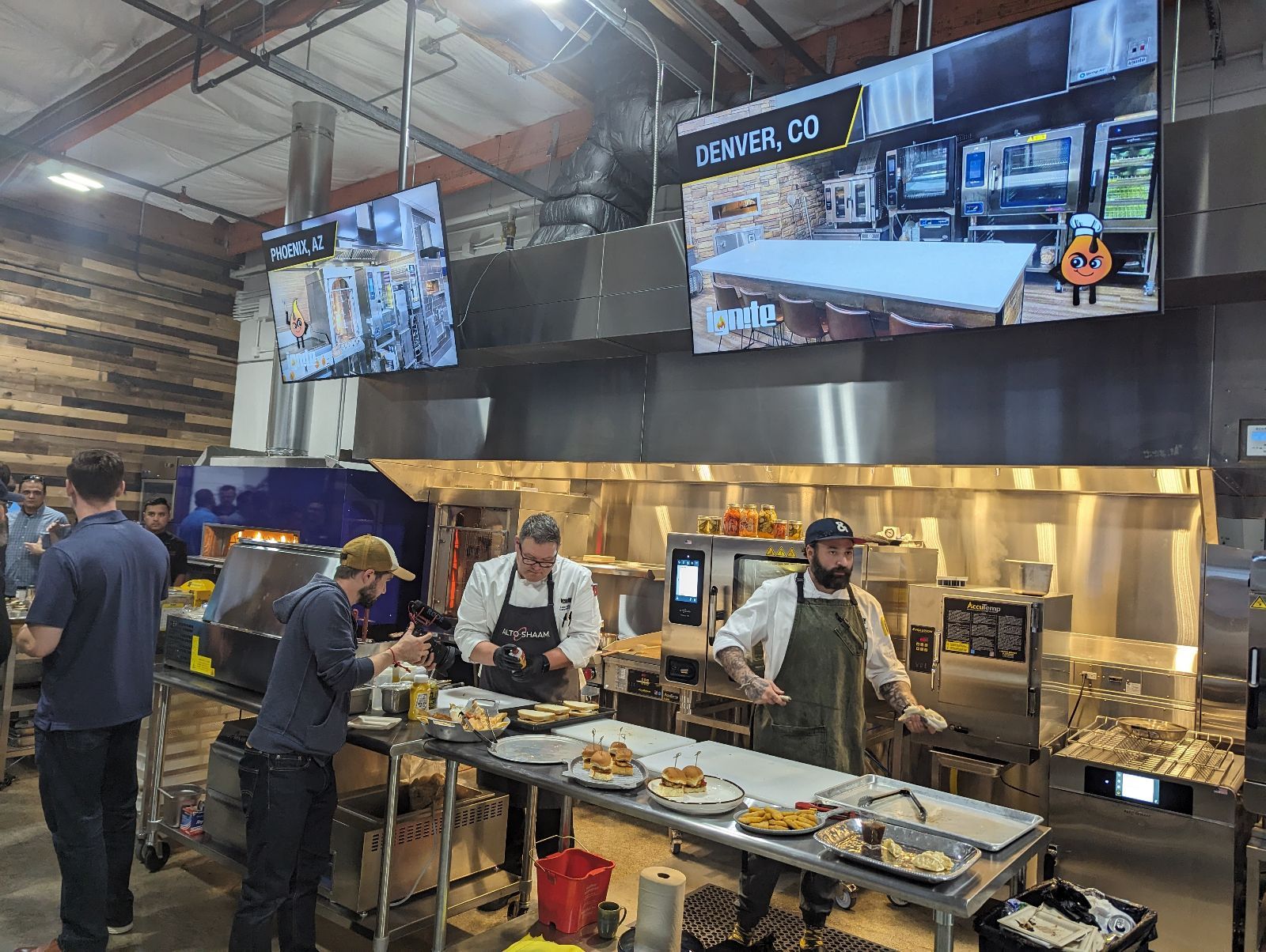 Commercial kitchen displays running demonstration content during food service event