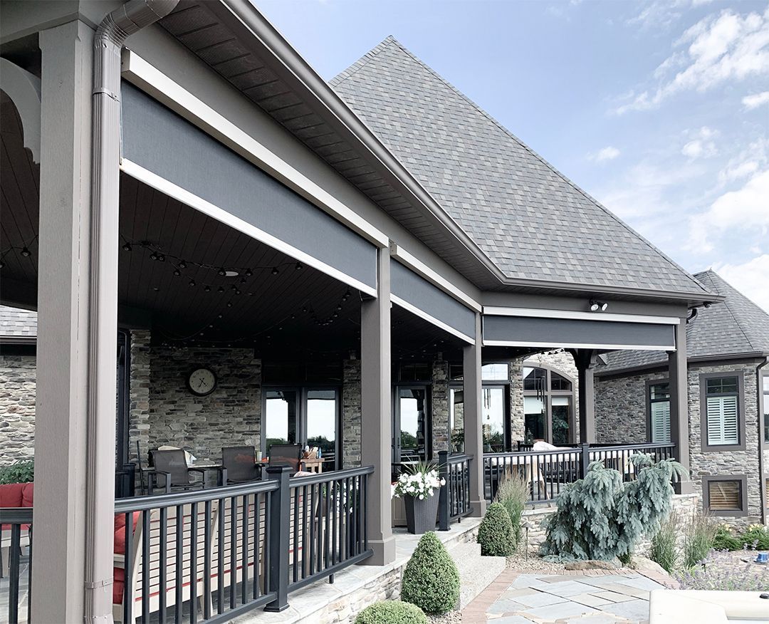 Outdoor PowerShades motorized exterior shades installed on a Bonney Lake patio for sun and privacy control.