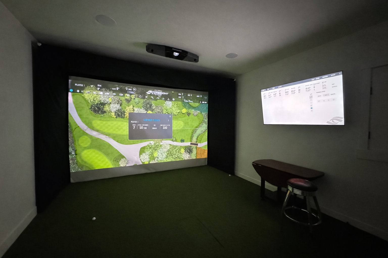 Completed indoor golf simulator room installed by Rivas Technology Group South Sound WA