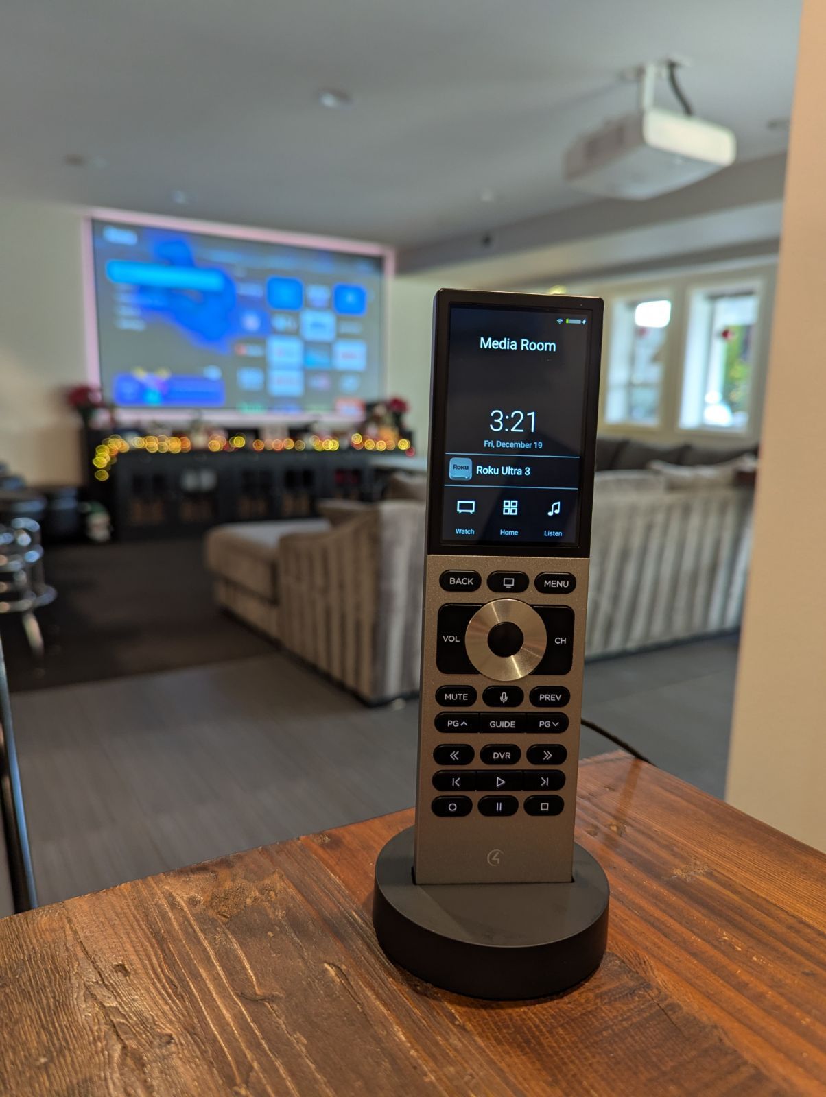 Control4 Halo Touch remote controlling a South Sound home theater