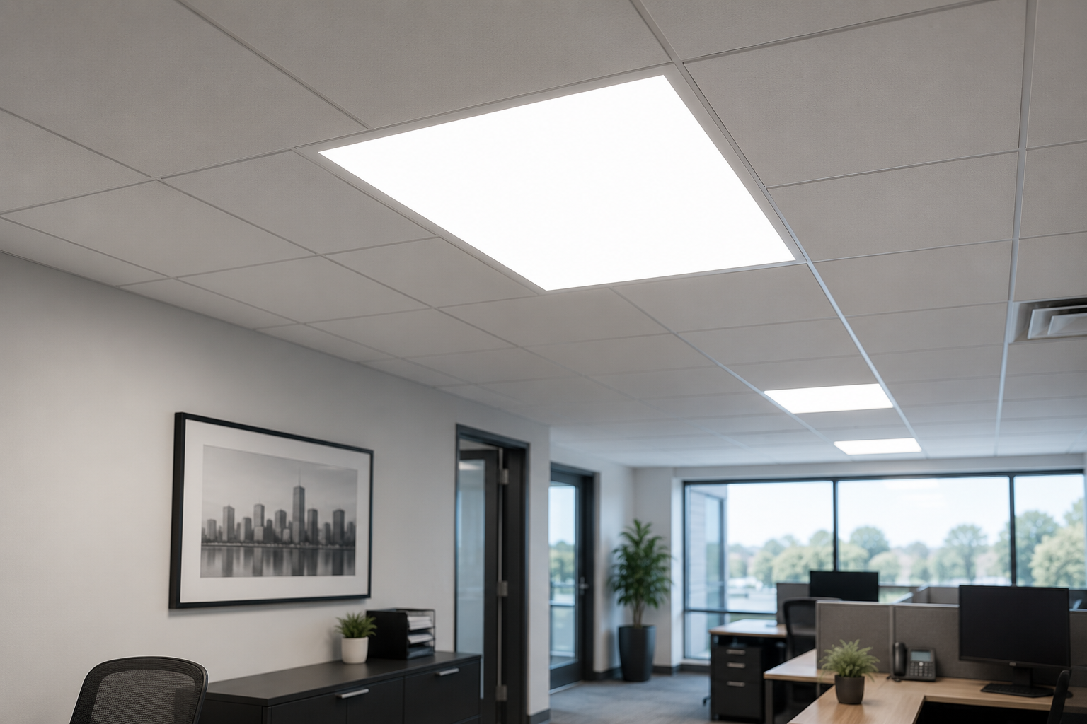 PoeWit PT-24 PoE panel lighting installed in a commercial office ceiling
