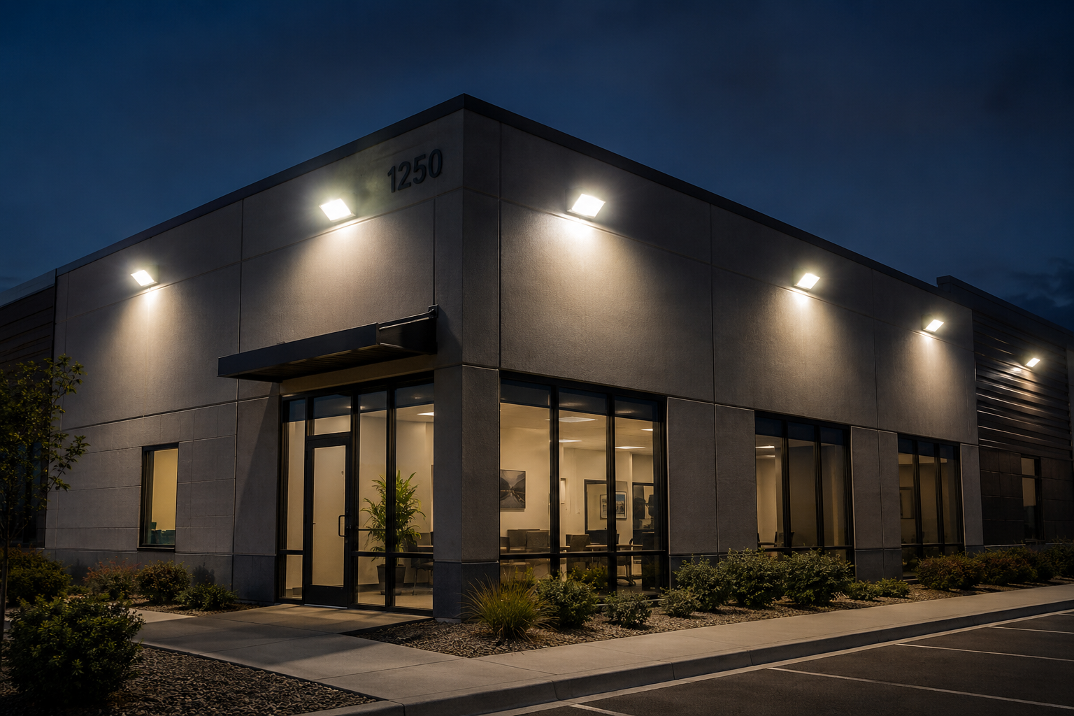 PoeWit wall pack installed on a commercial building exterior