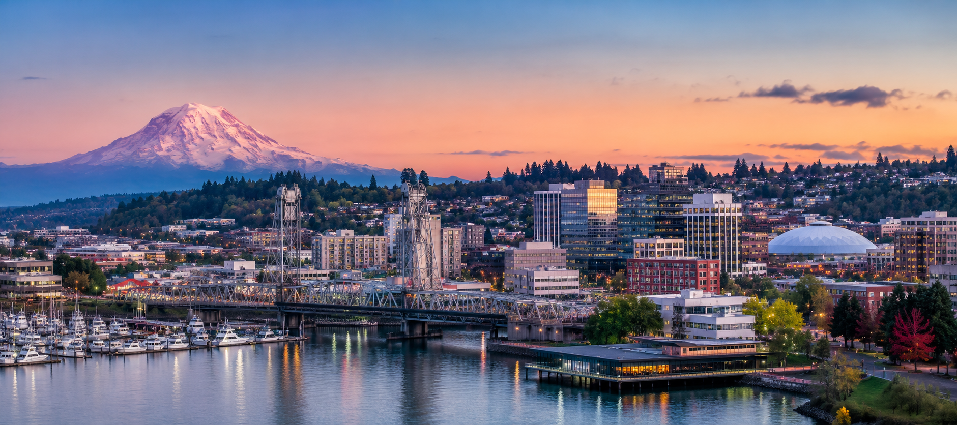 Tacoma Washington skyline and waterfront - smart home automation service area of Rivas Technology Group