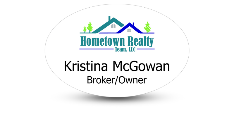 real estate name badge with full color logo