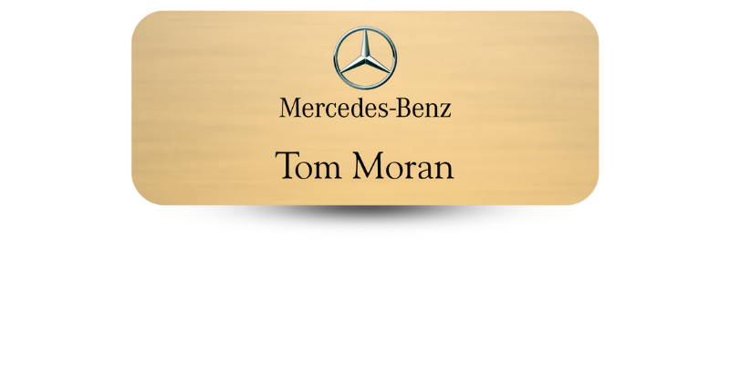 classy font on a dealership name badge